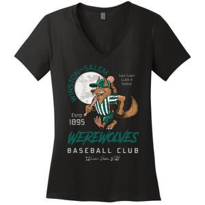 Winston Salem Werewolves Retro Minor League Baseball Team Women's V-Neck T-Shirt