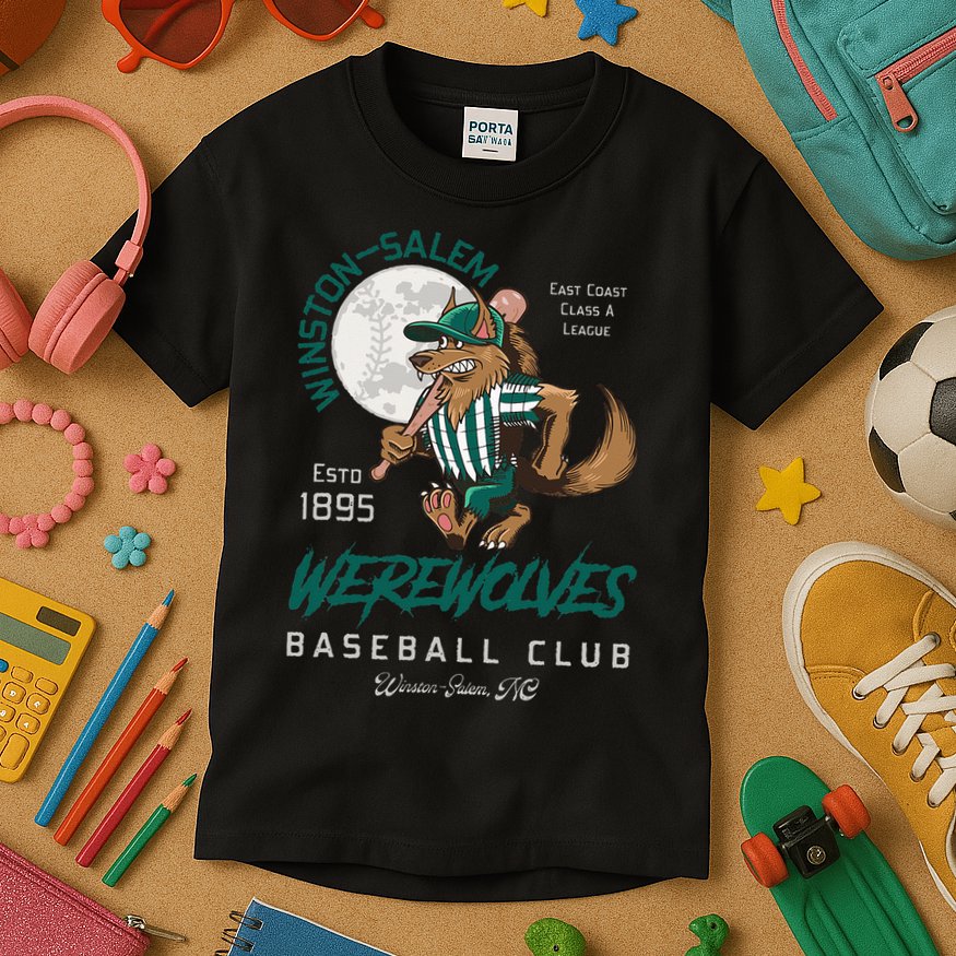 Winston Salem Werewolves Retro Minor League Baseball Team Kids T-Shirt