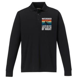 Water Ski Waterskier By Day World's Best Dad By Night Gift Performance Long Sleeve Polo