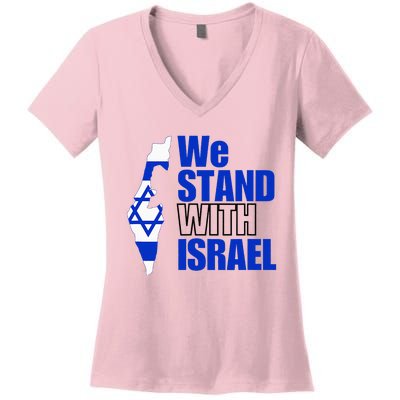 We Stand With Israel Flag Outline Women's V-Neck T-Shirt