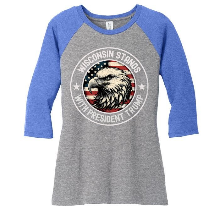 Wisconsin Stands With Trump Cool Gift Women's Tri-Blend 3/4-Sleeve Raglan Shirt