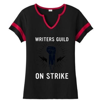 WGA Strike Writers Guild On Strike Writers Guild America Ladies Halftime Notch Neck Tee