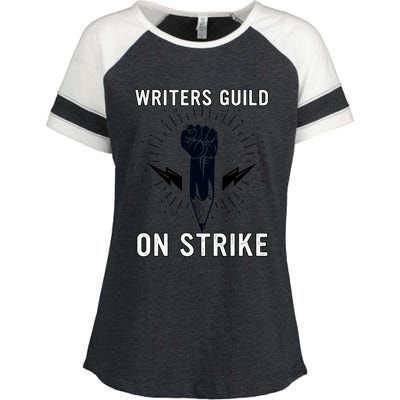 WGA Strike Writers Guild On Strike Writers Guild America Enza Ladies Jersey Colorblock Tee