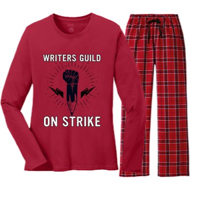 WGA Strike Writers Guild On Strike Writers Guild America Women's Long Sleeve Flannel Pajama Set 