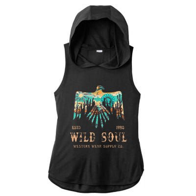 Wild Soul Western Wear Southwest Thunderbird Desert Vibes Ladies PosiCharge Tri-Blend Wicking Draft Hoodie Tank