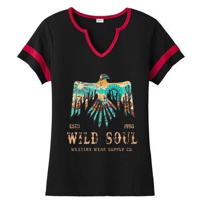 Wild Soul Western Wear Southwest Thunderbird Desert Vibes Ladies Halftime Notch Neck Tee