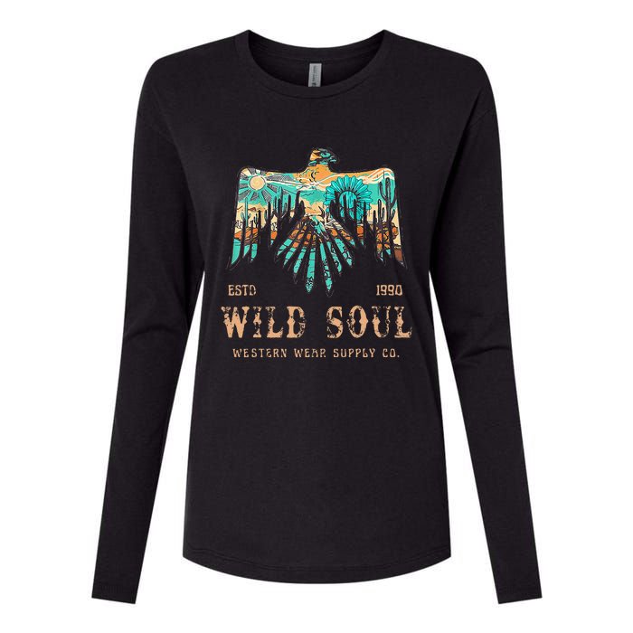 Wild Soul Western Wear Southwest Thunderbird Desert Vibes Womens Cotton Relaxed Long Sleeve T-Shirt