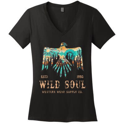 Wild Soul Western Wear Southwest Thunderbird Desert Vibes Women's V-Neck T-Shirt