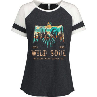 Wild Soul Western Wear Southwest Thunderbird Desert Vibes Enza Ladies Jersey Colorblock Tee