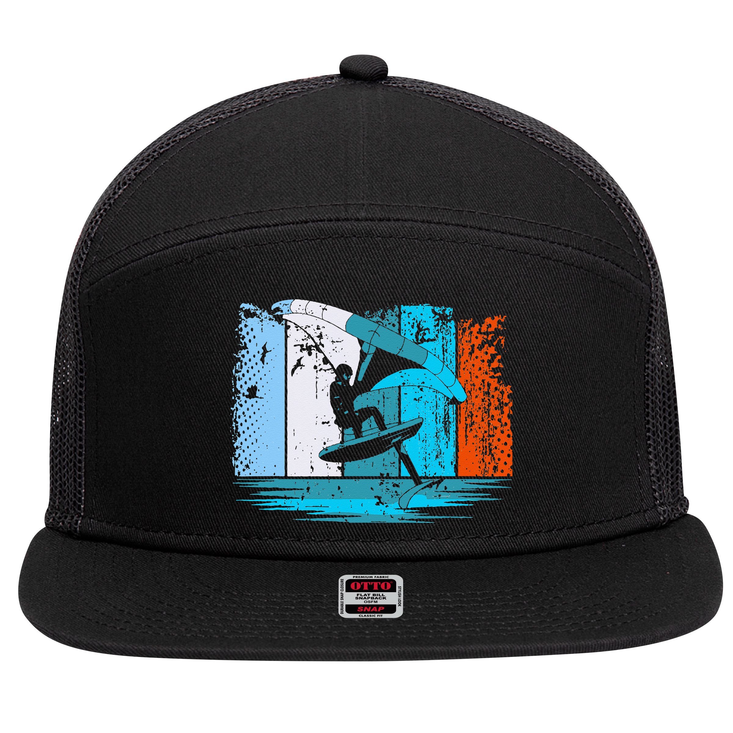 Wing Surf Wing Foil Wingsurfer Retro 7 Panel Mesh Trucker Snapback Hat
