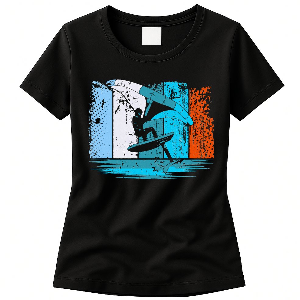 Wing Surf Wing Foil Wingsurfer Retro Womens T-Shirt