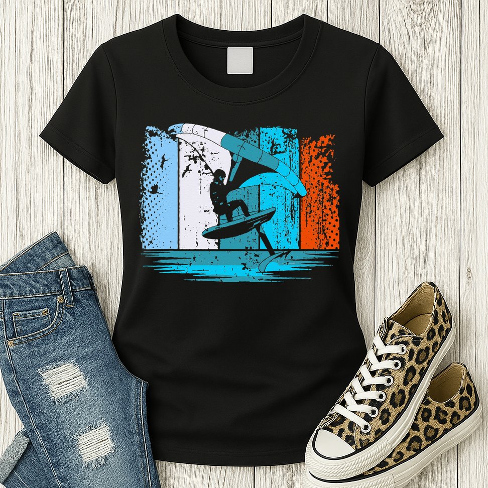 Wing Surf Wing Foil Wingsurfer Retro Womens T-Shirt