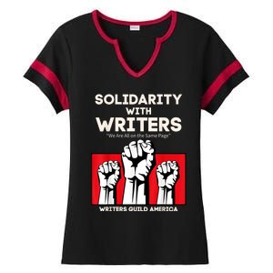 WGA Solidarity With Writers Guild Of America On Strike Retro Ladies Halftime Notch Neck Tee