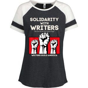 WGA Solidarity With Writers Guild Of America On Strike Retro Enza Ladies Jersey Colorblock Tee