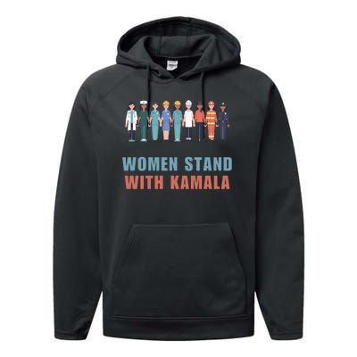 Women Stand With Kamala Walz Madam President Unity Harris Performance Fleece Hoodie