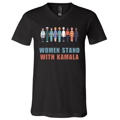 Women Stand With Kamala Walz Madam President Unity Harris V-Neck T-Shirt