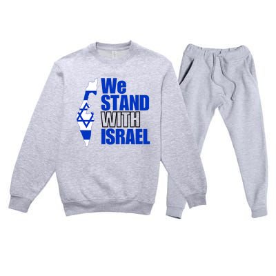 We Stand With Israel Flag Outline Premium Crewneck Sweatsuit Set