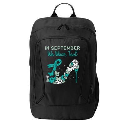 Womens September We Wear Teal Ribbon Shoe Ovarian Cancer Awareness City Backpack