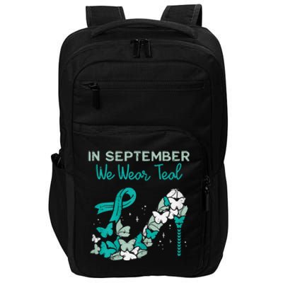 Womens September We Wear Teal Ribbon Shoe Ovarian Cancer Awareness Impact Tech Backpack