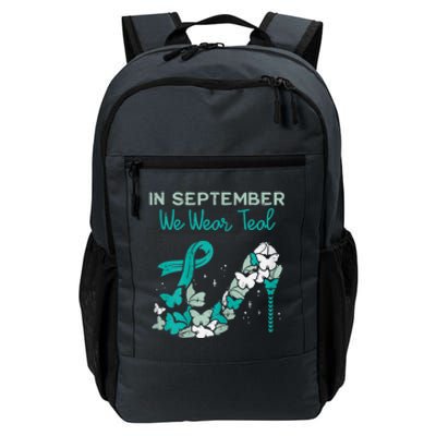 Womens September We Wear Teal Ribbon Shoe Ovarian Cancer Awareness Daily Commute Backpack