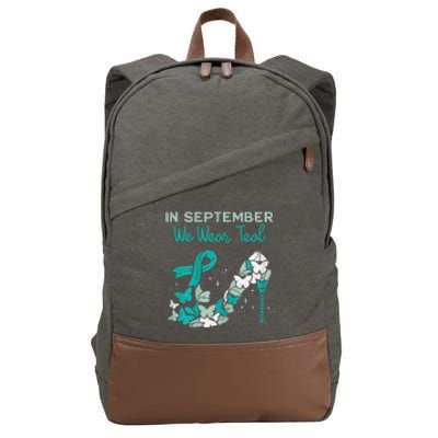 Womens September We Wear Teal Ribbon Shoe Ovarian Cancer Awareness Cotton Canvas Backpack