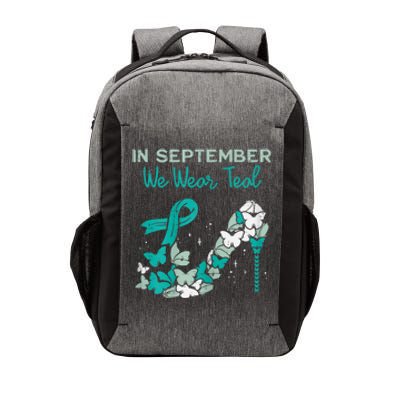 Womens September We Wear Teal Ribbon Shoe Ovarian Cancer Awareness Vector Backpack