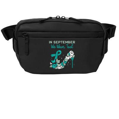 Womens September We Wear Teal Ribbon Shoe Ovarian Cancer Awareness Crossbody Pack