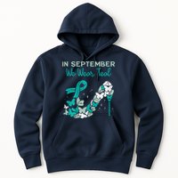 Womens September We Wear Teal Ribbon Shoe Ovarian Cancer Awareness Hoodie