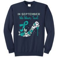 Womens September We Wear Teal Ribbon Shoe Ovarian Cancer Awareness Sweatshirt