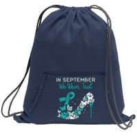 Womens September We Wear Teal Ribbon Shoe Ovarian Cancer Awareness Sweatshirt Cinch Pack Bag