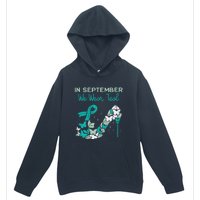 Womens September We Wear Teal Ribbon Shoe Ovarian Cancer Awareness Urban Pullover Hoodie