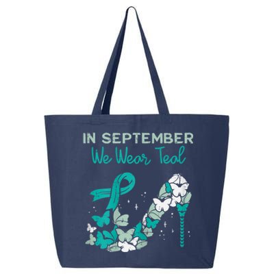 Womens September We Wear Teal Ribbon Shoe Ovarian Cancer Awareness 25L Jumbo Tote