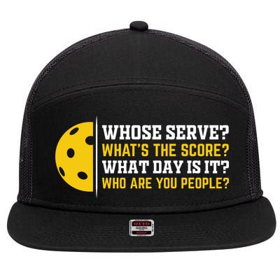 Whose Serve What's The Score Pickleball Paddle 7 Panel Mesh Trucker Snapback Hat