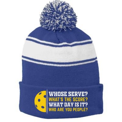 Whose Serve What's The Score Pickleball Paddle Stripe Pom Pom Beanie