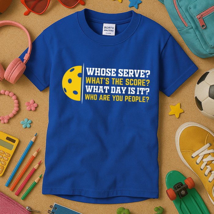 Whose Serve What's The Score Pickleball Paddle Kids T-Shirt