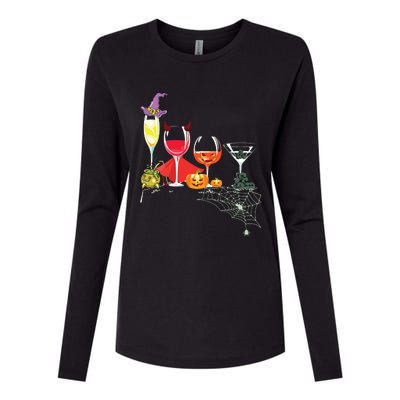 Women Spellbind Wine Glass Of Witchcraft Halloween Vneck Womens Cotton Relaxed Long Sleeve T-Shirt