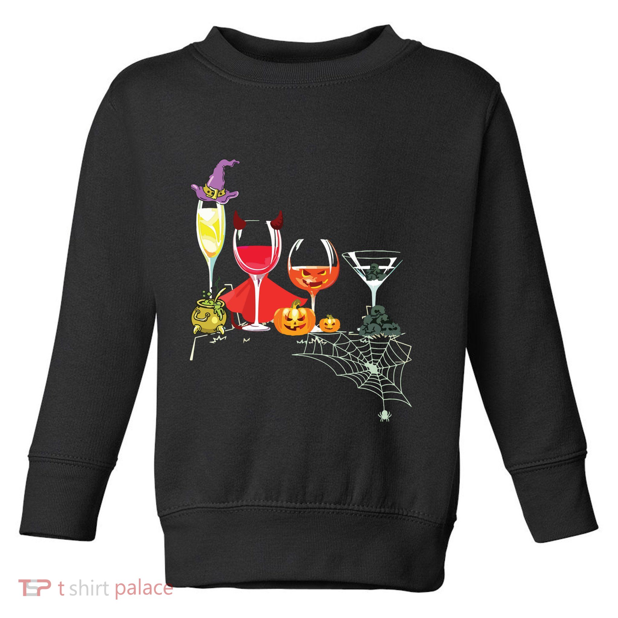 Women Spellbind Wine Glass Of Witchcraft Halloween Vneck Toddler Sweatshirt