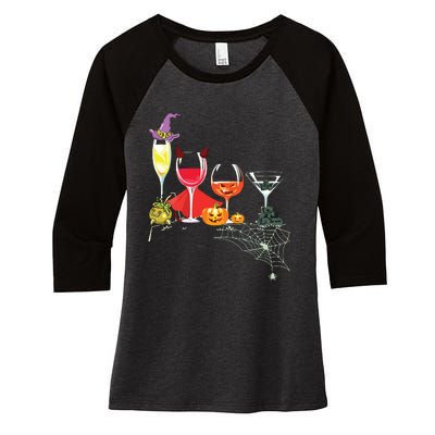 Women Spellbind Wine Glass Of Witchcraft Halloween Vneck Women's Tri-Blend 3/4-Sleeve Raglan Shirt