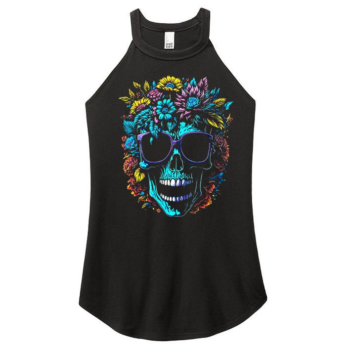 Wild Skull with Flowers and Wearing Sunglasses Design Women’s Perfect Tri Rocker Tank