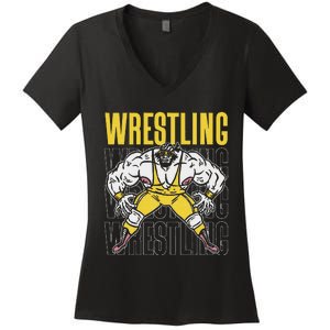 Wrestling Sport Wrestler Wrestle Wrestlers Wrestling Women's V-Neck T-Shirt