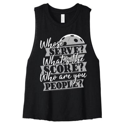 Whose Serve WhatS The Score Funny Pickleball Paddleball Women's Racerback Cropped Tank