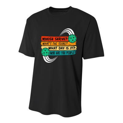 Whose Serve Who Are You People Pickleball Player Youth Performance Sprint T-Shirt