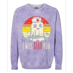 Will Stab You Ghost Nurse Retro Halloween Nursing RN Colorblast Crewneck Sweatshirt