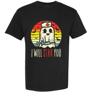 Will Stab You Ghost Nurse Retro Halloween Nursing RN Garment-Dyed Heavyweight T-Shirt