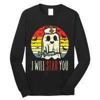 Will Stab You Ghost Nurse Retro Halloween Nursing RN Long Sleeve Shirt