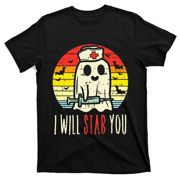 Will Stab You Ghost Nurse Retro Halloween Nursing RN T-Shirt