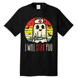 Will Stab You Ghost Nurse Retro Halloween Nursing RN Tall T-Shirt