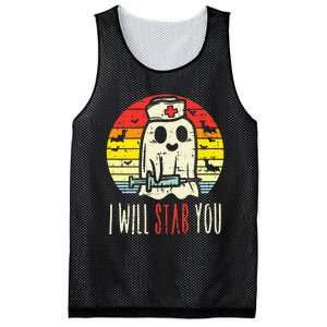 Will Stab You Ghost Nurse Retro Halloween Nursing RN Mesh Reversible Basketball Jersey Tank