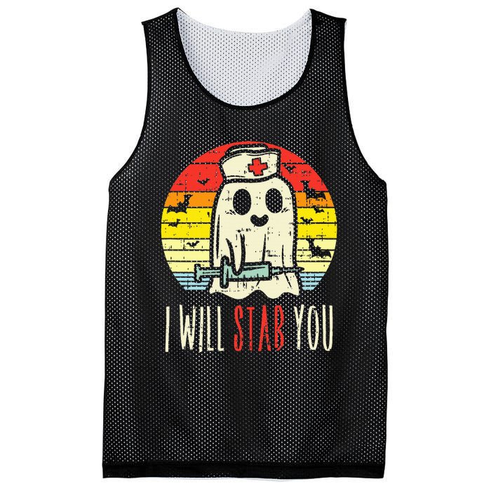 Will Stab You Ghost Nurse Retro Halloween Nursing RN Mesh Reversible Basketball Jersey Tank