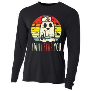 Will Stab You Ghost Nurse Retro Halloween Nursing RN Cooling Performance Long Sleeve Crew